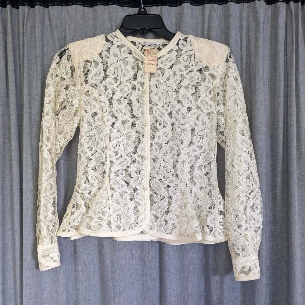 VTG Deadstock Layering Angelcore Womens 4 Sheer Lace Blouse Top 80s Costume